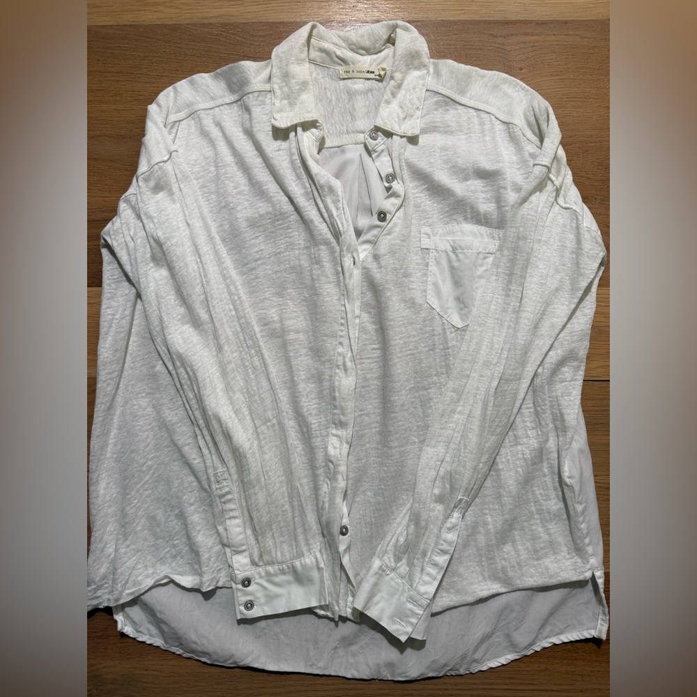 rag & bone/JEAN Off-White Women Linen Shirt Textured Button Top